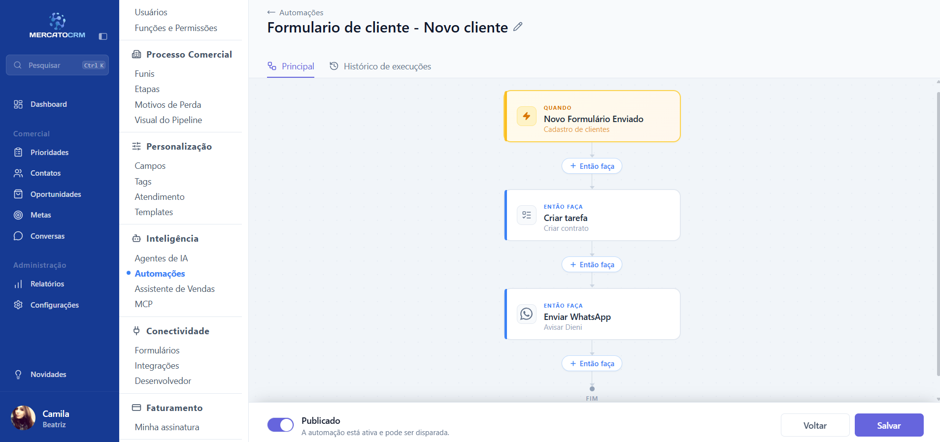 Automações de vendas no Mercato CRM